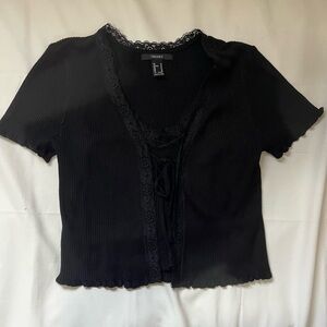 Forever 21 Two-Piece Black Tie Front Crop Blouse